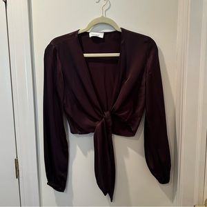 Chocolate brown silk tie crop top